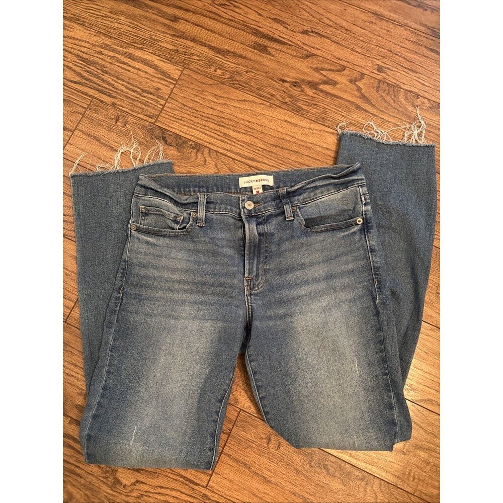 Lucky Brand Sweet Mid Rise Straight Jeans Womens Sz 10 Raw Hem Denim Stretch